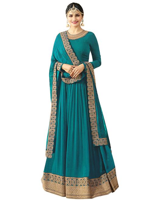 Embroidered semi-stitched kalidaar suit - 15934447 - Standard Image - 1