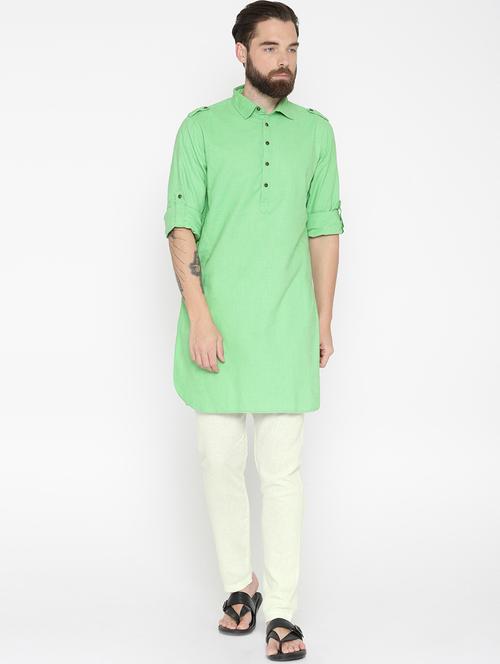 green cotton kurta pyjama set - 15934624 - Standard Image - 1