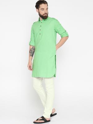 green cotton kurta pyjama set - 15934624 - Standard Image - 2