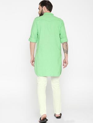 green cotton kurta pyjama set - 15934624 - Standard Image - 3