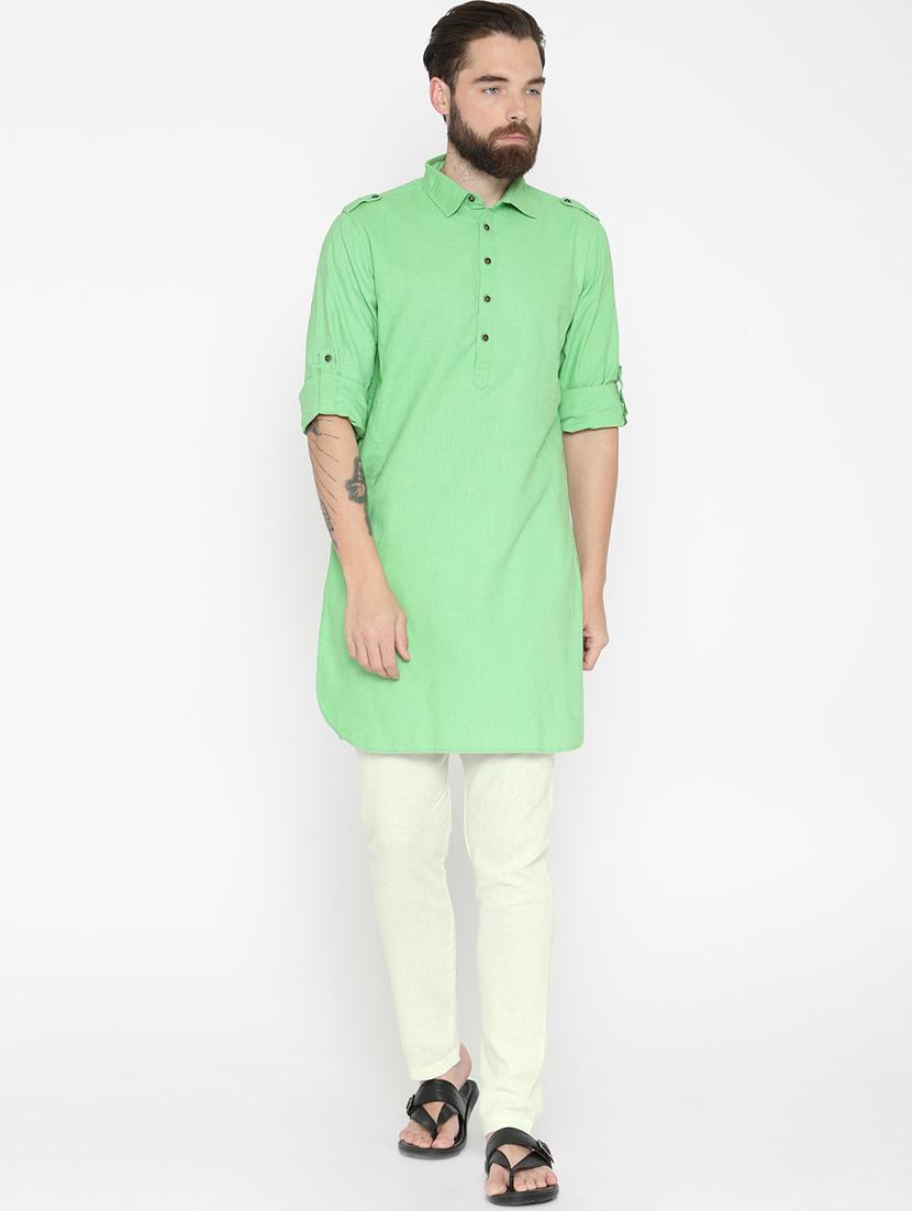 green cotton kurta pyjama set - 15934624 - Zoom Image - 1
