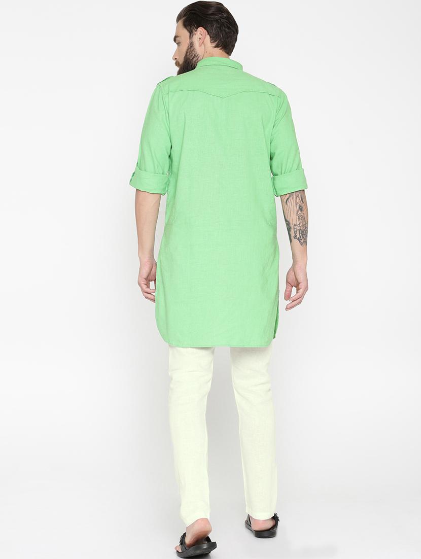 green cotton kurta pyjama set - 15934624 - Zoom Image - 3