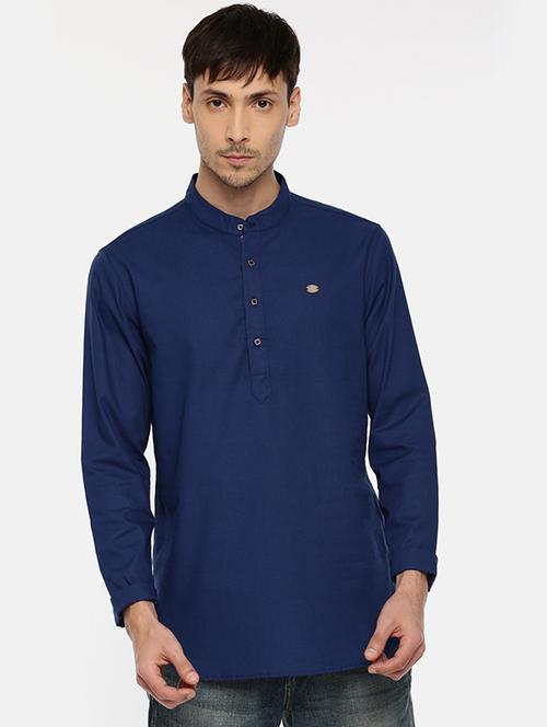 blue cotton short kurta - 15934629 - Standard Image - 1