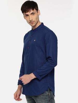 blue cotton short kurta - 15934629 - Standard Image - 2
