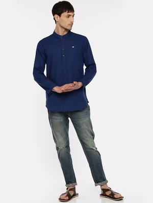 blue cotton short kurta - 15934629 - Standard Image - 4