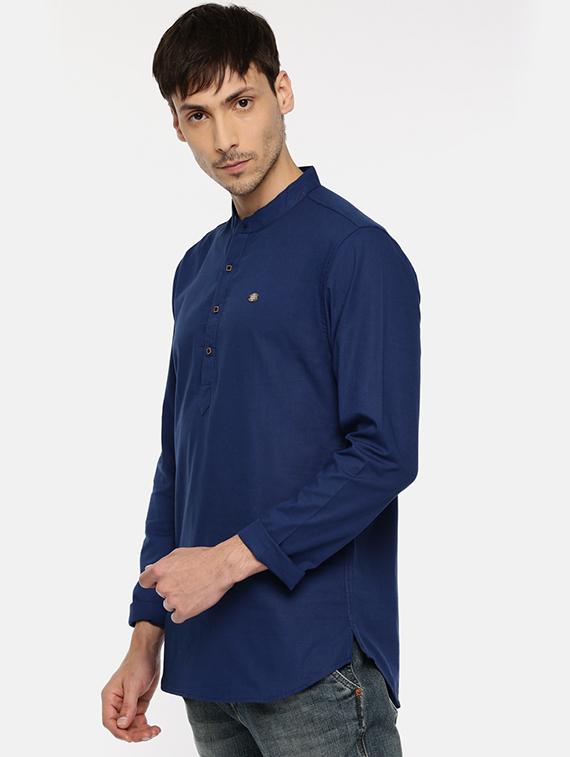 blue cotton short kurta - 15934629 - Zoom Image - 2