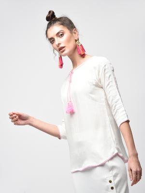 tassel tie up curved hem top - 15934698 - Standard Image - 2