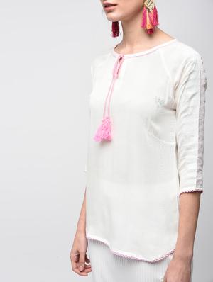 tassel tie up curved hem top - 15934698 - Standard Image - 5