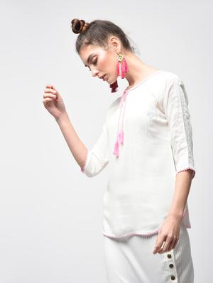 tassel tie up curved hem top - 15934700 - Standard Image - 2