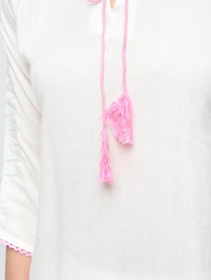 tassel tie up curved hem top - 15934700 - Standard Image - 6