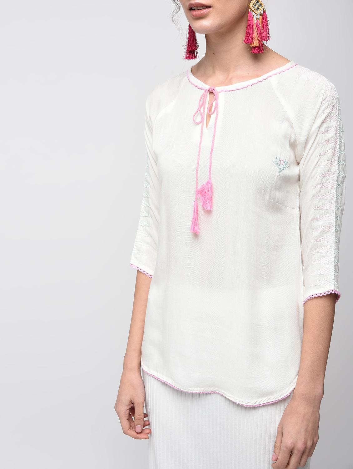 tassel tie up curved hem top - 15934700 - Zoom Image - 5