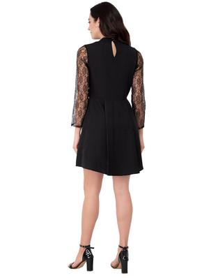 lace paneled pleat detail a-line dress - 15934881 - Standard Image - 3