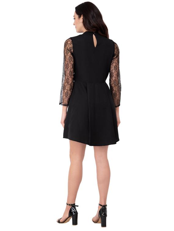 lace paneled pleat detail a-line dress - 15934881 - Zoom Image - 3