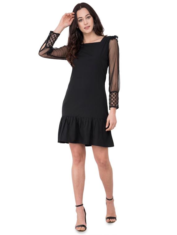 lace paneled sheer sleeved dress - 15934885 - Zoom Image - 1