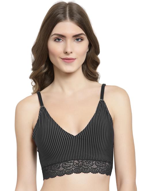 black cotton lette blace detail striped bralettera - 15935103 - Standard Image - 1