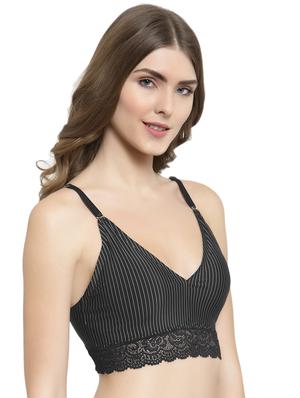 black cotton lette blace detail striped bralettera - 15935103 - Standard Image - 2