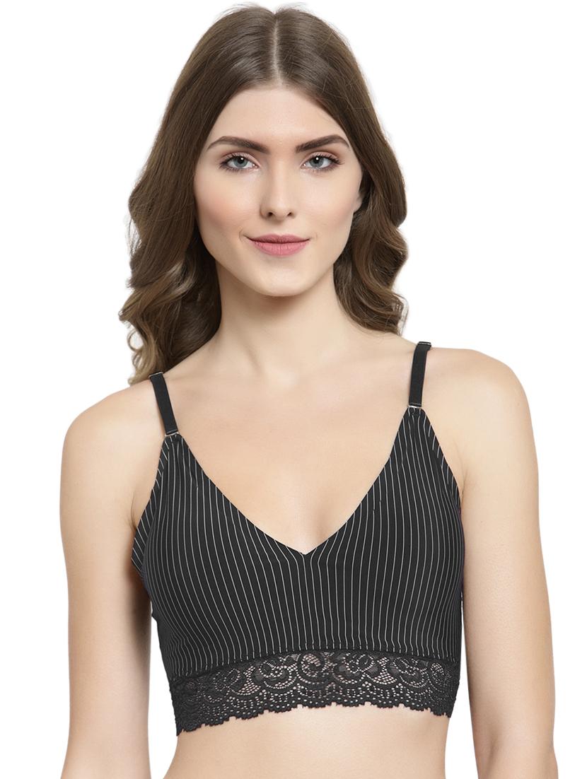 black cotton lette blace detail striped bralettera - 15935103 - Zoom Image - 1