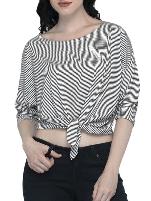 tie up hem striped cropped top - 15935705 - Very Small Image - 1