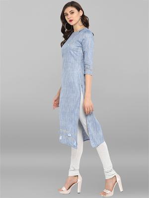 textured straight kurta with tassels - 15935920 - Standard Image - 2