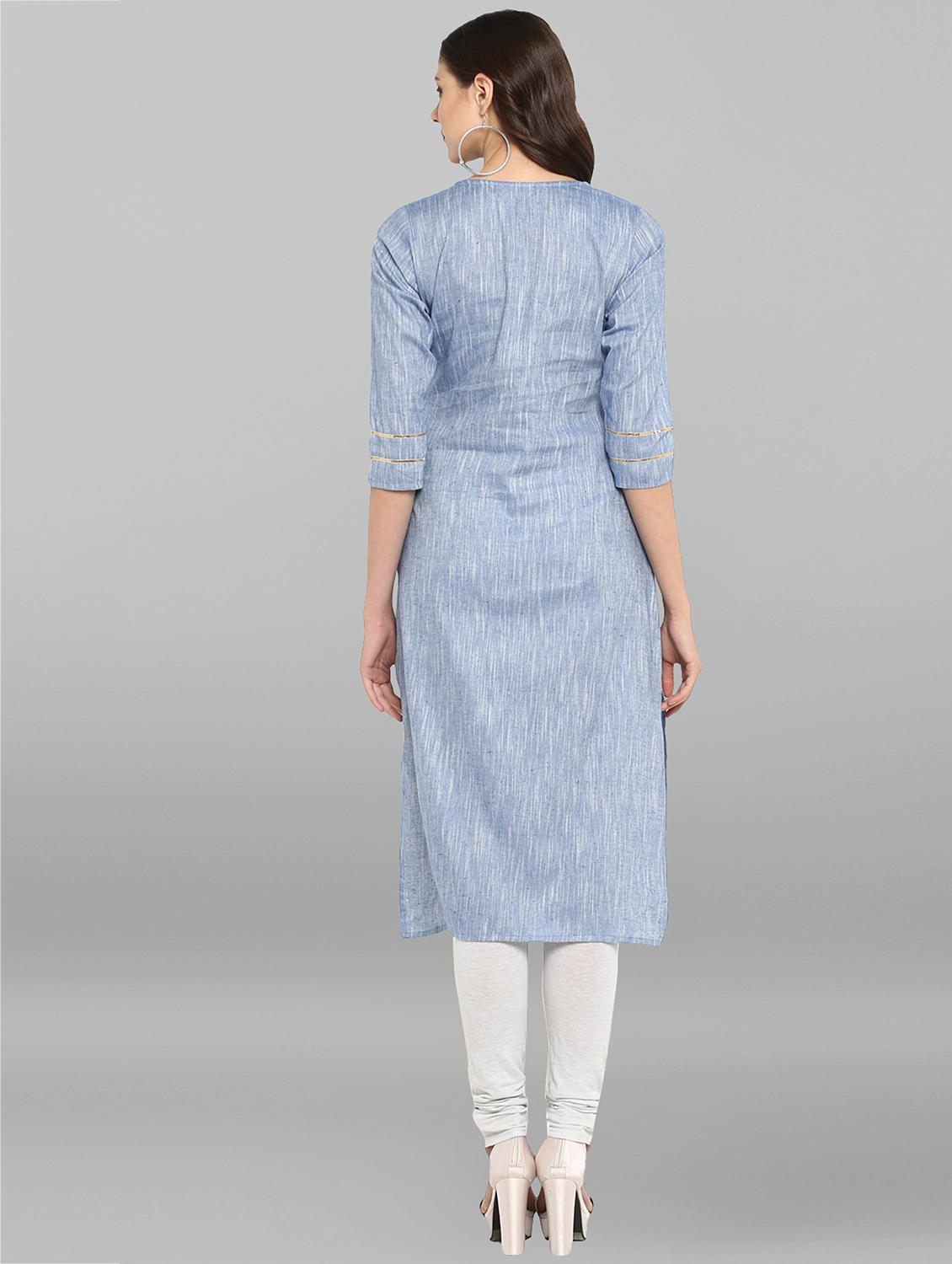 textured straight kurta with tassels - 15935920 - Zoom Image - 3