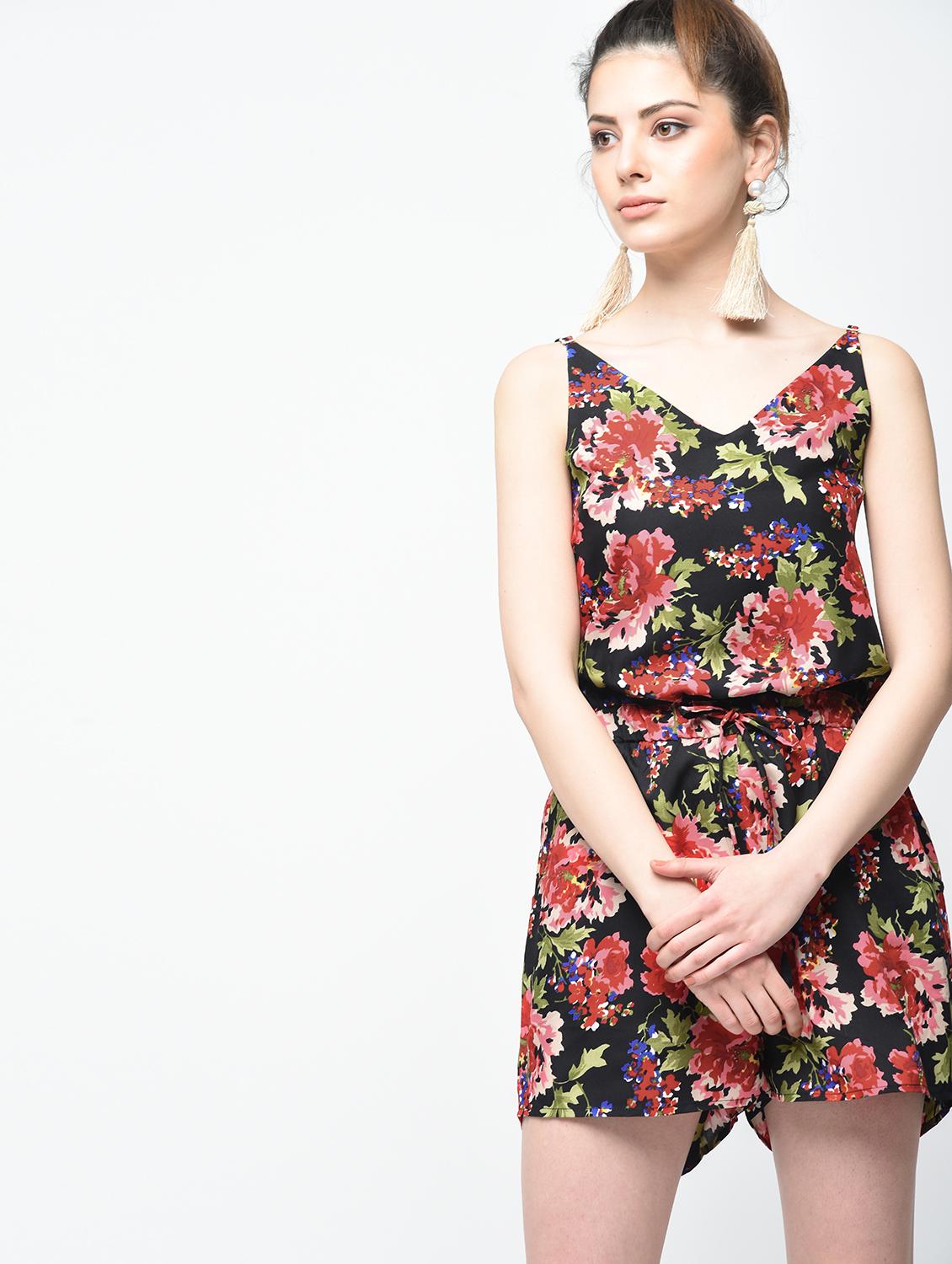 drawstring waist floral romper - 15936491 - Zoom Image - 2