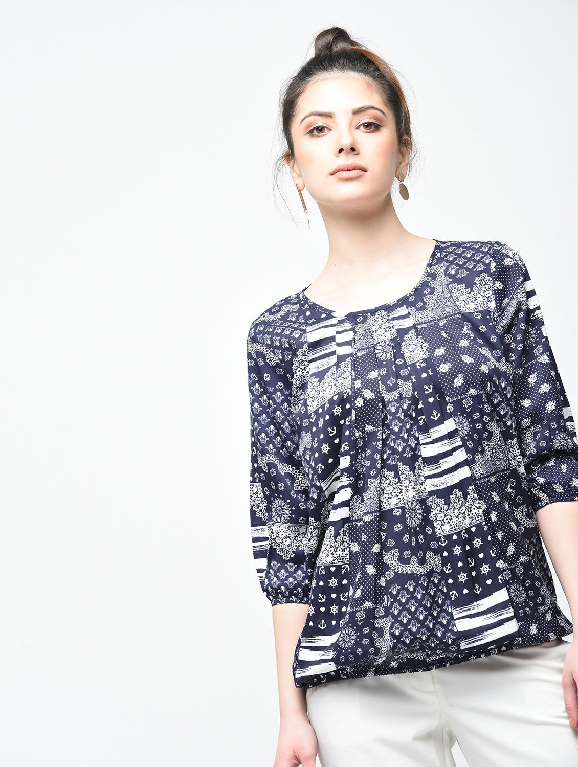 pleated neck blouson top - 15936493 - Zoom Image - 1