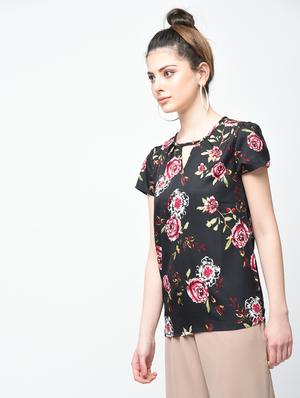 keyhole neck floral top - 15936494 - Standard Image - 2