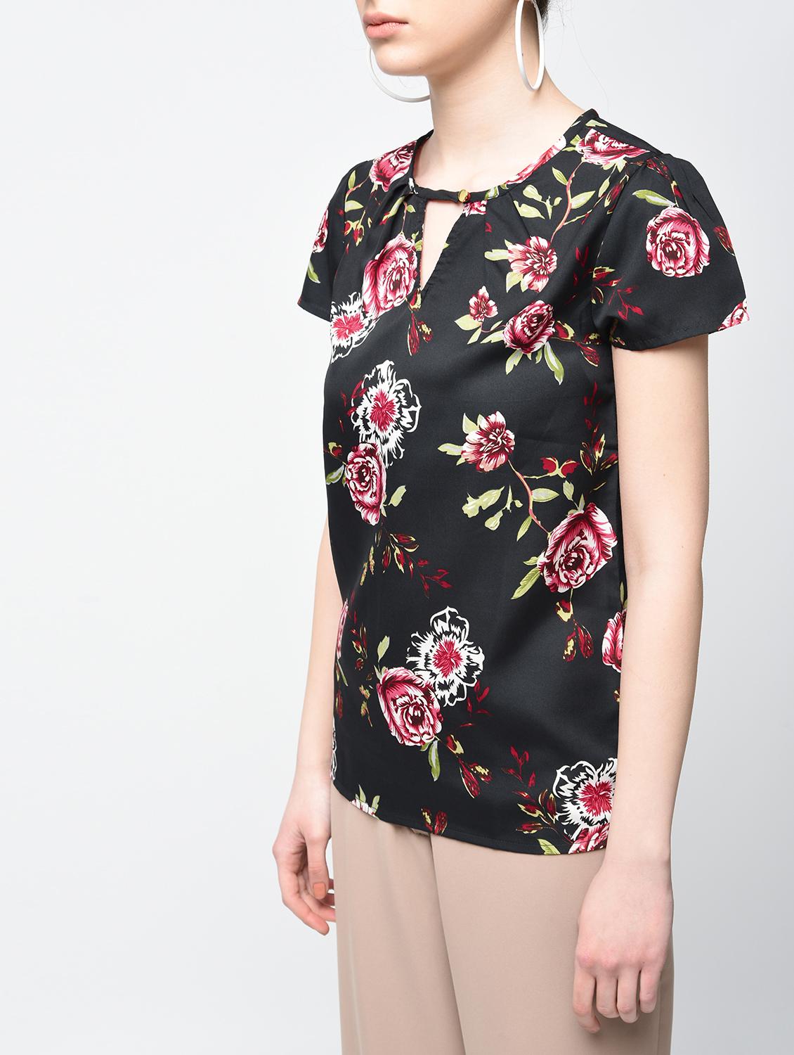 keyhole neck floral top - 15936494 - Zoom Image - 5