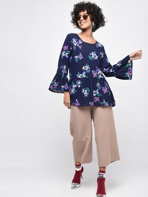 bell sleeved gathered floral top - 15936495 - Standard Image - 3