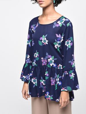 bell sleeved gathered floral top - 15936495 - Standard Image - 4