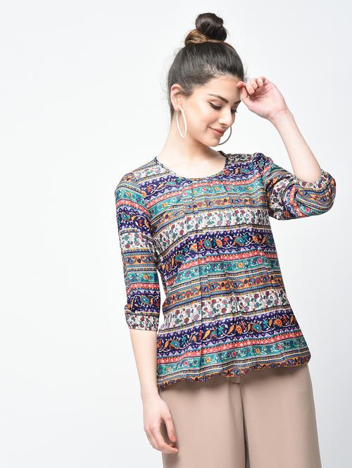 pleated round neck top - 15936497 - Standard Image - 1