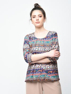 pleated round neck top - 15936497 - Standard Image - 2