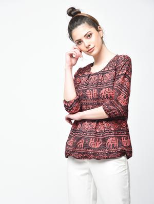 pleated neck blouson top - 15936499 - Standard Image - 2