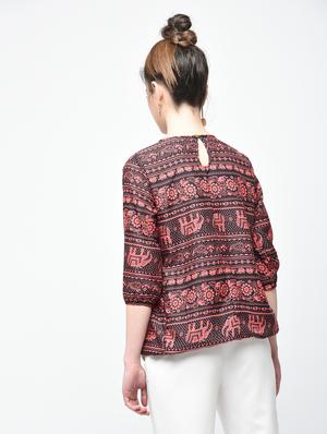 pleated neck blouson top - 15936499 - Standard Image - 3