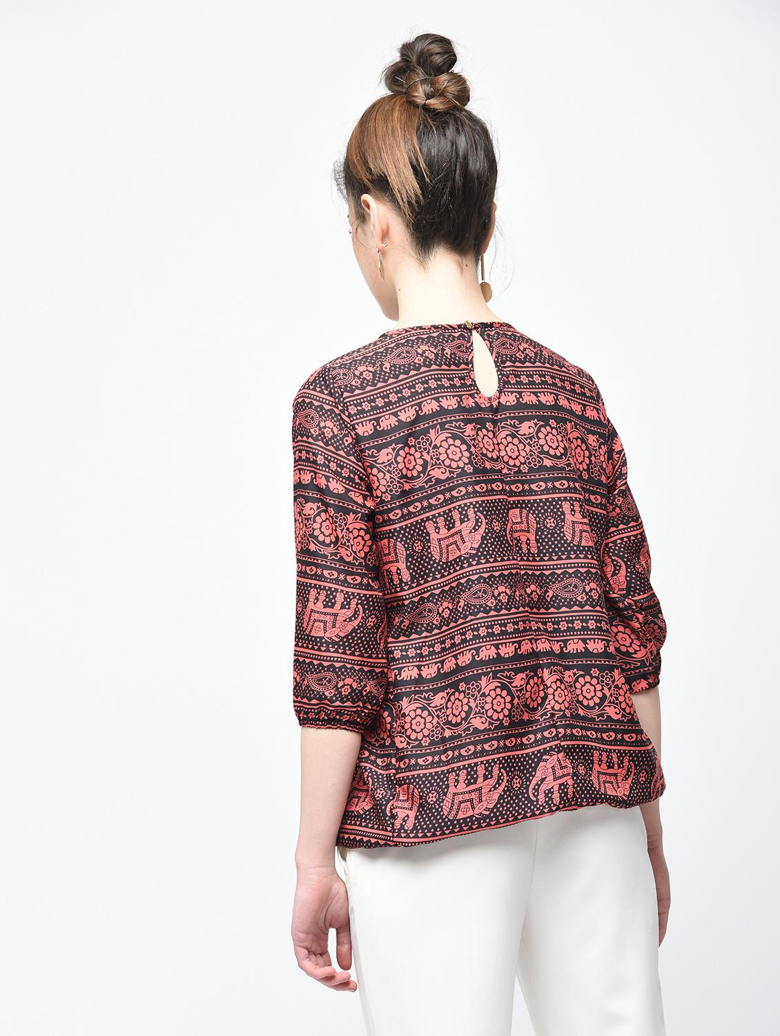 pleated neck blouson top - 15936499 - Zoom Image - 3