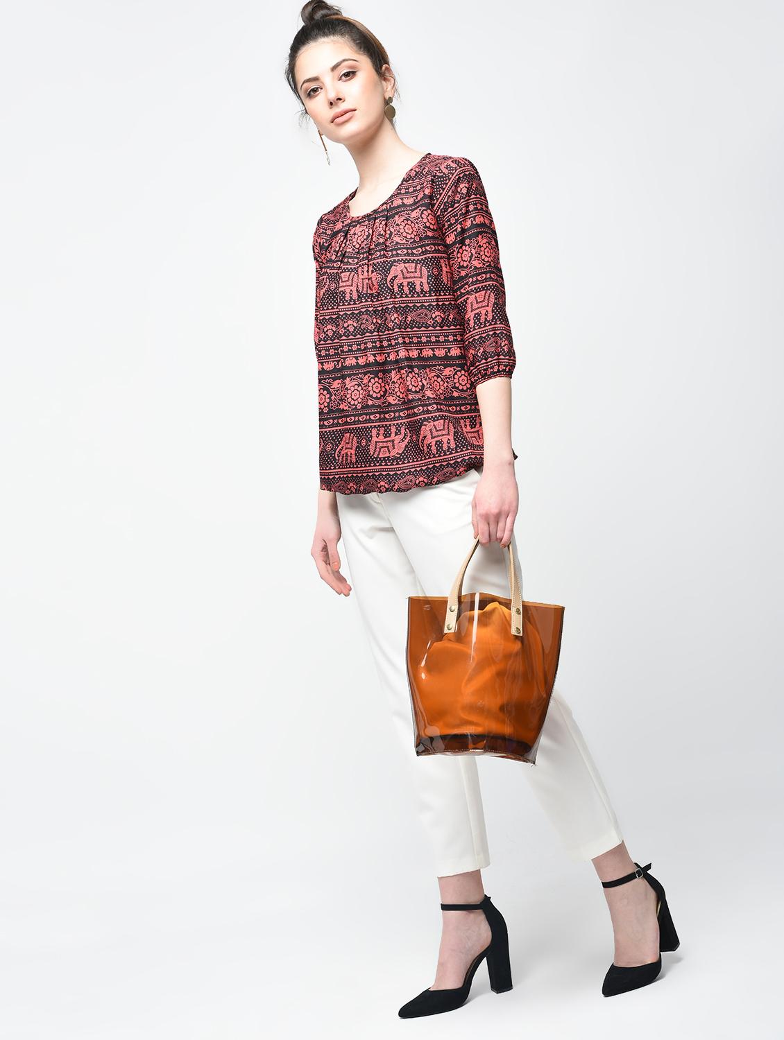 pleated neck blouson top - 15936499 - Zoom Image - 4