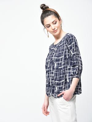 pleated neck abstract blouson top - 15936505 - Standard Image - 2