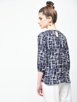 pleated neck abstract blouson top - 15936505 - Standard Image - 3