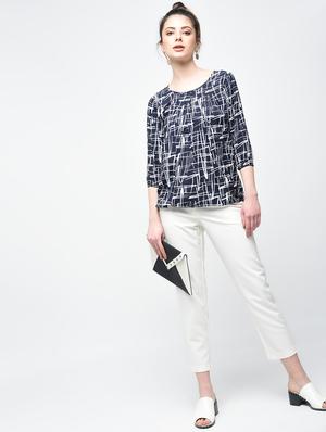 pleated neck abstract blouson top - 15936505 - Standard Image - 4