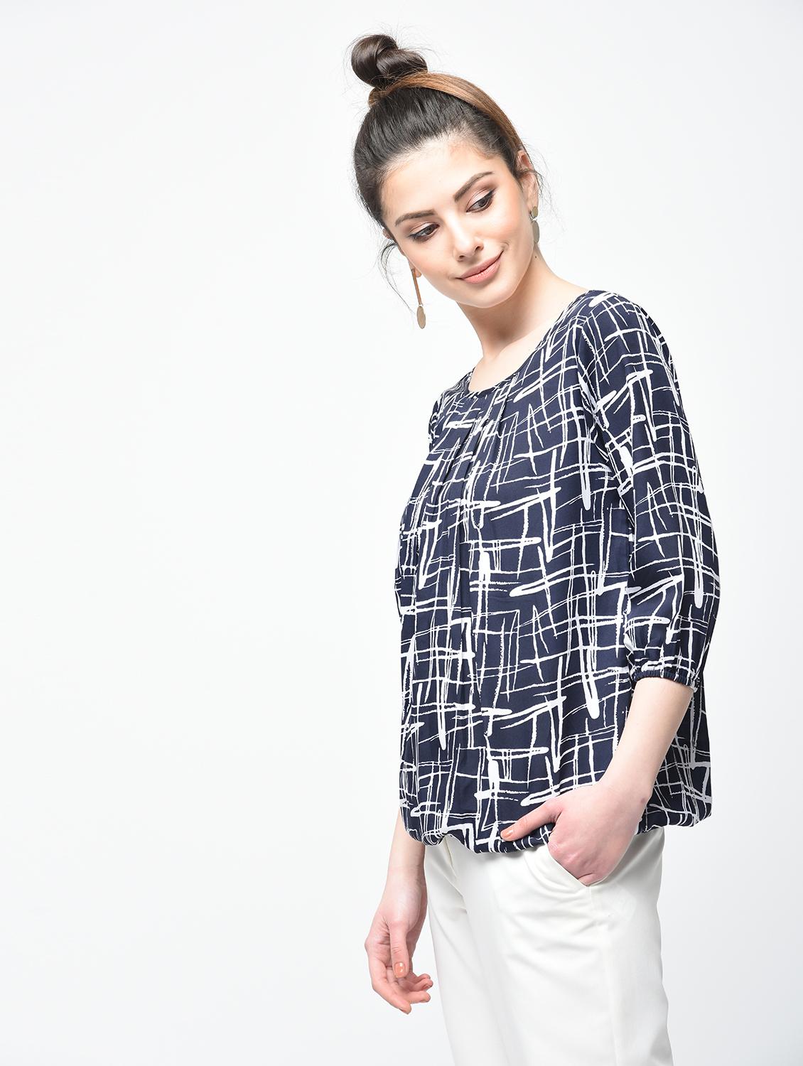 pleated neck abstract blouson top - 15936505 - Zoom Image - 2