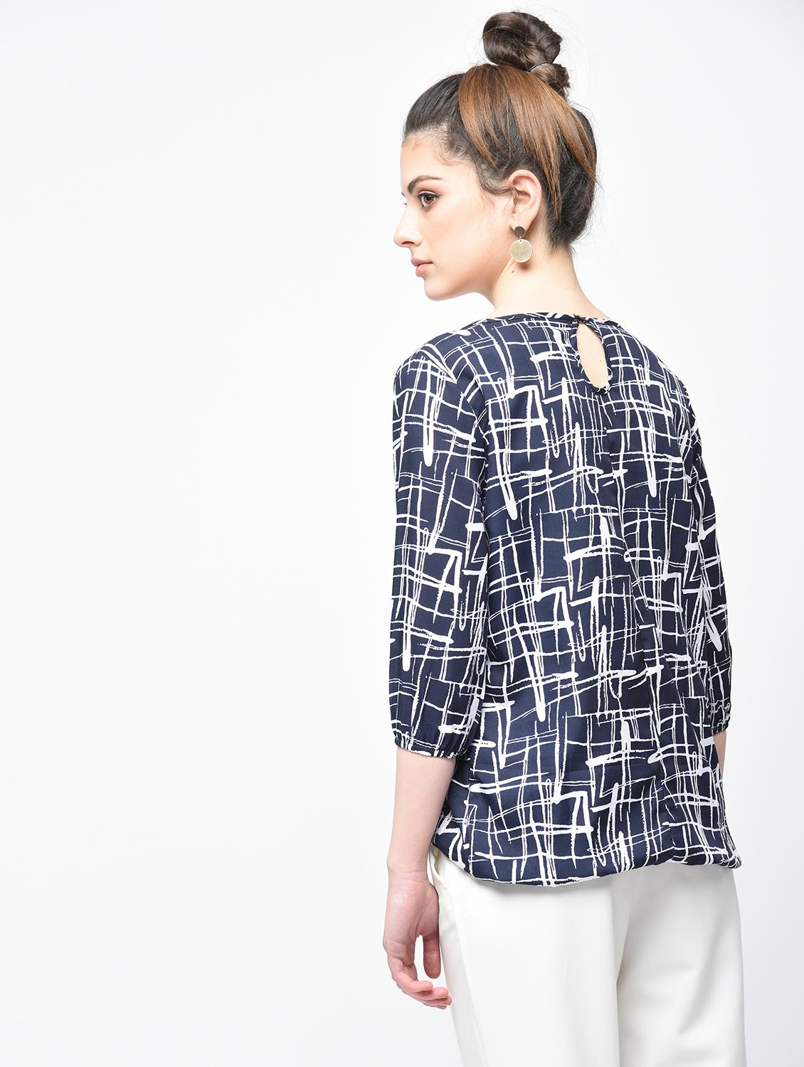 pleated neck abstract blouson top - 15936505 - Zoom Image - 3