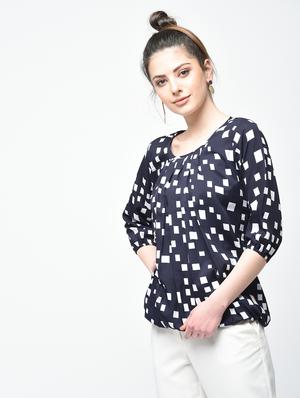 pleated neck geometric blouson top - 15936508 - Standard Image - 2