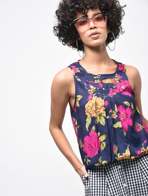 pleated floral blouson top - 15936509 - Standard Image - 2