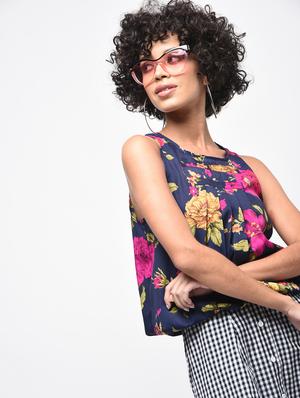pleated floral blouson top - 15936509 - Standard Image - 3