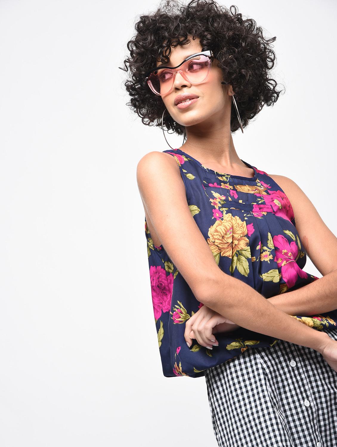 pleated floral blouson top - 15936509 - Zoom Image - 3