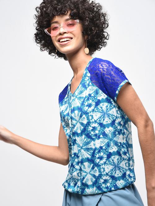 lace sleeved tied and dyed blouson top - 15936513 - Standard Image - 1
