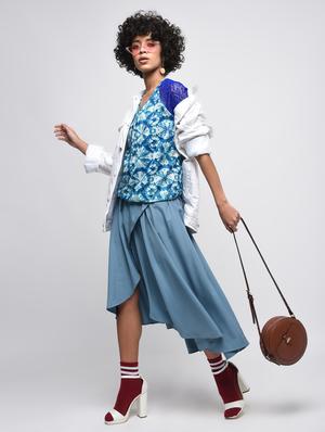 lace sleeved tied and dyed blouson top - 15936513 - Standard Image - 2