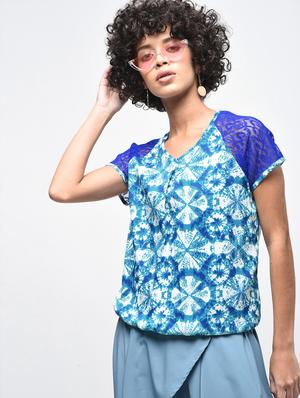 lace sleeved tied and dyed blouson top - 15936513 - Standard Image - 3