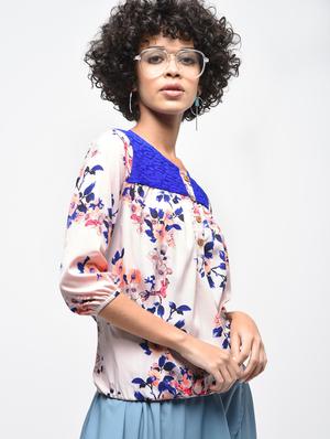 lace detail floral blouson top - 15936514 - Standard Image - 3