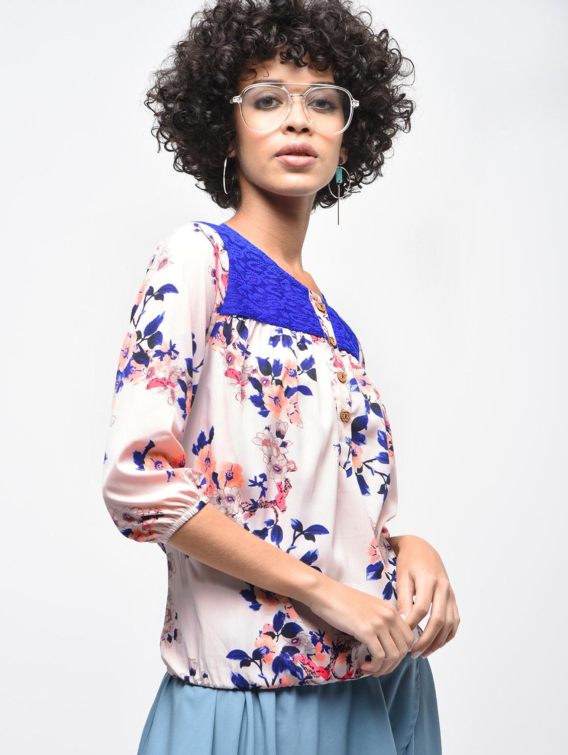lace detail floral blouson top - 15936514 - Zoom Image - 3